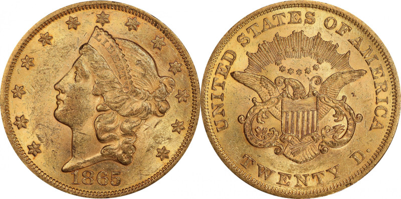 1865 Liberty Head Double Eagle. MS-61 (PCGS).

A delightful honey-gold example...