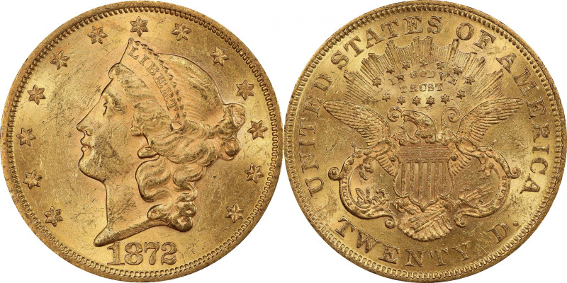 1872 Liberty Head Double Eagle. MS-61 (PCGS). CAC.

This is an exceptionally a...