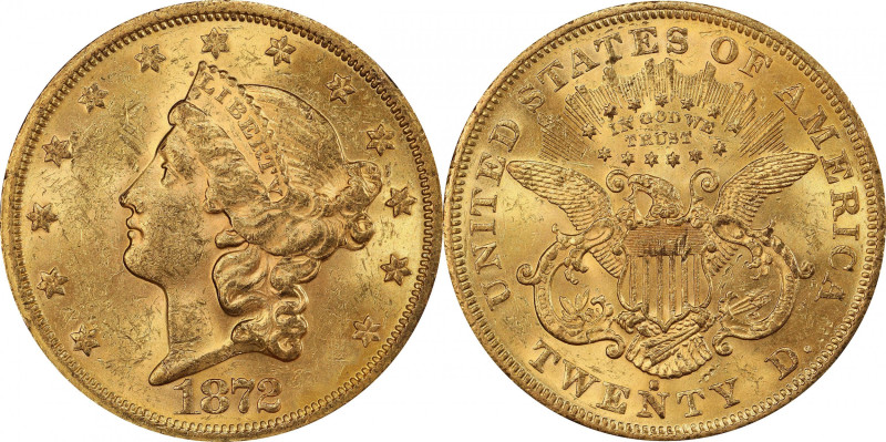 1872-S Liberty Head Double Eagle. MS-62 (PCGS).

Fully lustrous with a bold, f...