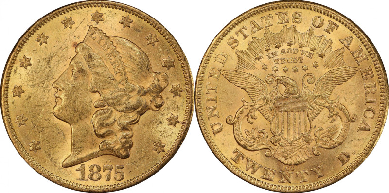 1875-CC Liberty Head Double Eagle. MS-61 (PCGS). CAC.

This is a well preserve...