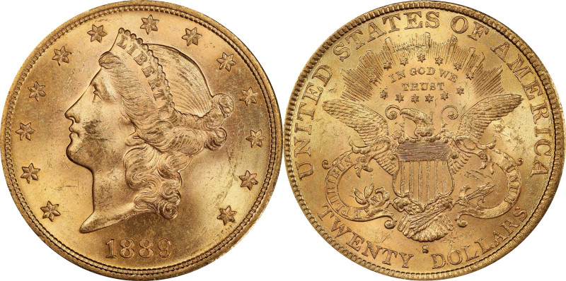 1889-S Liberty Head Double Eagle. MS-64 (PCGS).

A universally frosty example ...