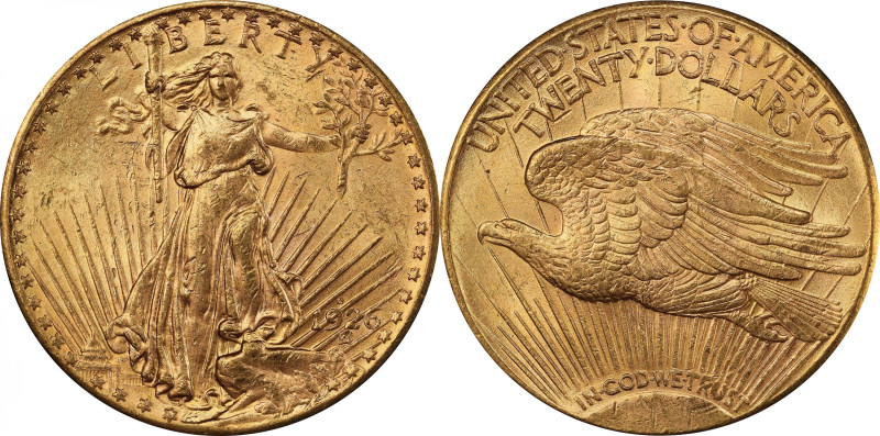 1926-D Saint-Gaudens Double Eagle. MS-62 (PCGS).

This golden-honey example di...