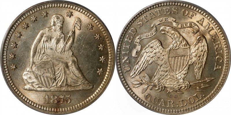 1875-CC Liberty Seated Quarter. Briggs 1-A. MS-64 (PCGS). CAC. OGH.

A satiny ...