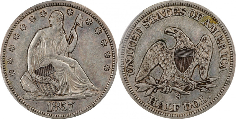 1857-S Liberty Seated Half Dollar. WB-4. Rarity-4. Medium S. EF-45 (PCGS).

Th...