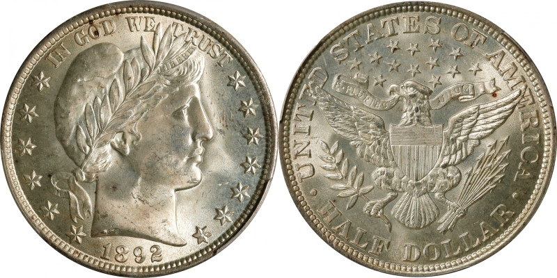 1892 Barber Half Dollar. MS-65 (PCGS).

An attractive example of the first yea...