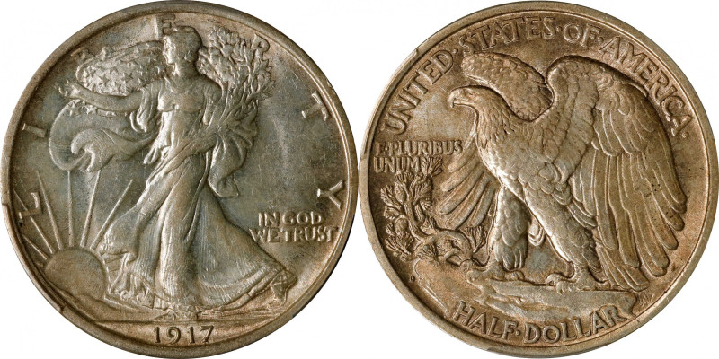 1917-D Walking Liberty Half Dollar. Reverse Mintmark. MS-63 (PCGS).

Lightly t...