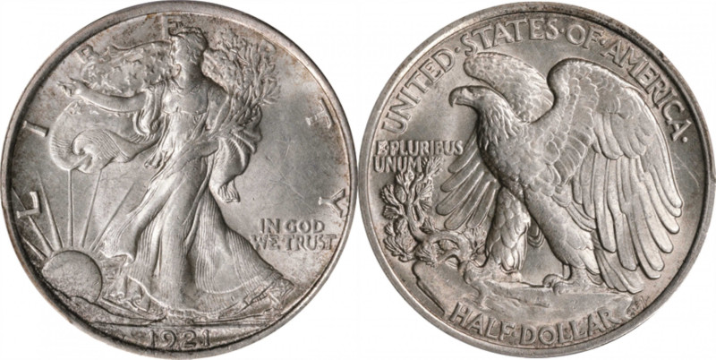 1921 Walking Liberty Half Dollar. AU-58 (PCGS). CAC.

This frosty, mostly lust...