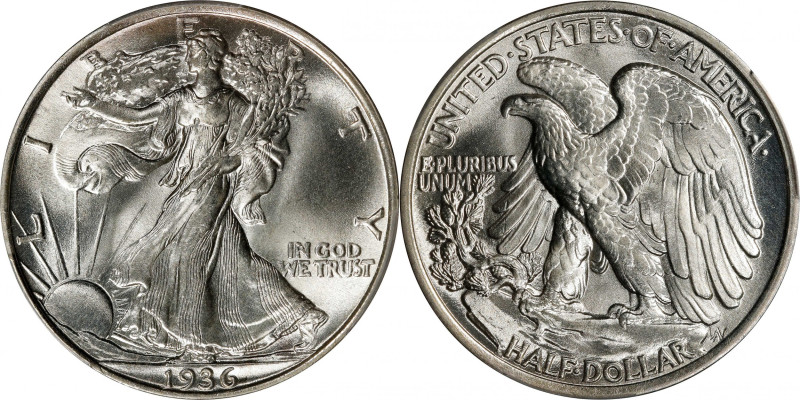 1936 Walking Liberty Half Dollar. MS-67+ (PCGS). CAC.

Frosty surfaces are sil...