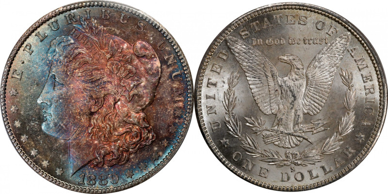 1880-S Morgan Silver Dollar. MS-65 (PCGS).

The deep, rich, multicolored tonin...