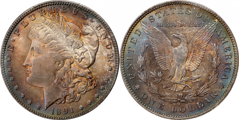 1891-O Morgan Silver Dollar. MS-64 (PCGS).

The obverse has irregular shades o...