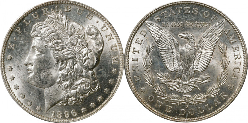 1896-S Morgan Silver Dollar. MS-61 (PCGS).

This brilliant, lustrous piece exh...