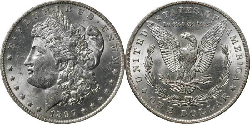 1897-O Morgan Silver Dollar. MS-62 (PCGS).

Frosty-white surfaces are lustrous...