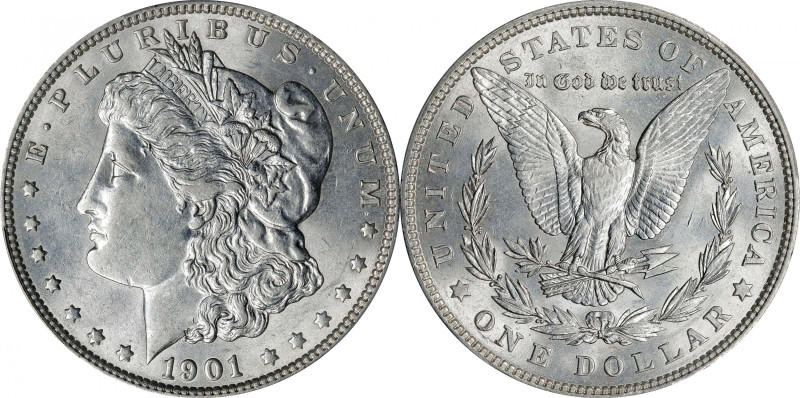 1901 Morgan Silver Dollar. AU-58 (PCGS). CAC.

The lightest rub barely interfe...