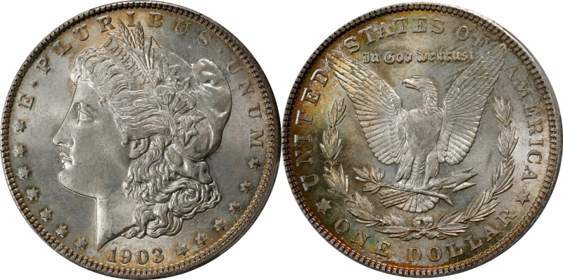 1903 Morgan Silver Dollar. MS-67 (PCGS).

Otherwise silver-tinged surfaces exh...