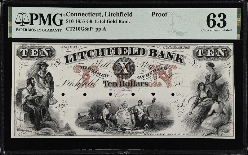 Litchfield, Connecticut. Litchfield Bank. 1857-59 $10. PMG Choice Uncirculated 6...