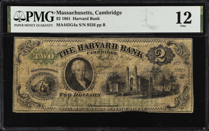 Cambridge, Massachusetts. Harvard Bank. 1861. $2. PMG Fine 12.

(MA445G4a). No...