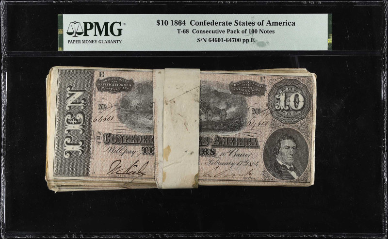 Pack of (100) T-68. Confederate Currency. 1864 $10. PMG Encapsulated.

Serial ...