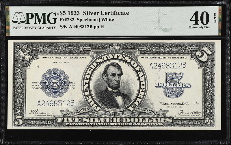 Fr. 282. 1923 $5 Silver Certificate. PMG Extremely Fine 40 EPQ.

A wonderful m...