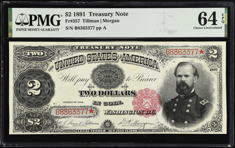 Fr. 357. 1891 $2 Treasury Note. PMG Choice Uncirculated 64 EPQ.

Tillman-Morga...