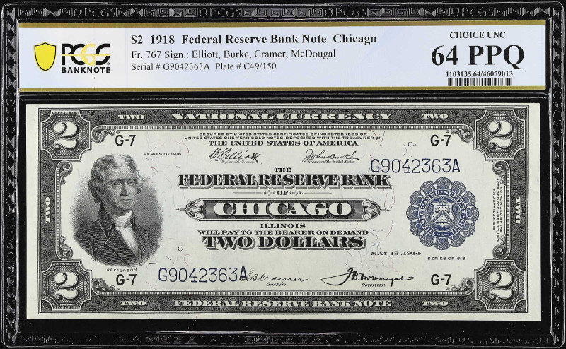 Fr. 767. 1918 $2 Federal Reserve Bank Note. Chicago. PCGS Banknote Choice Uncirc...