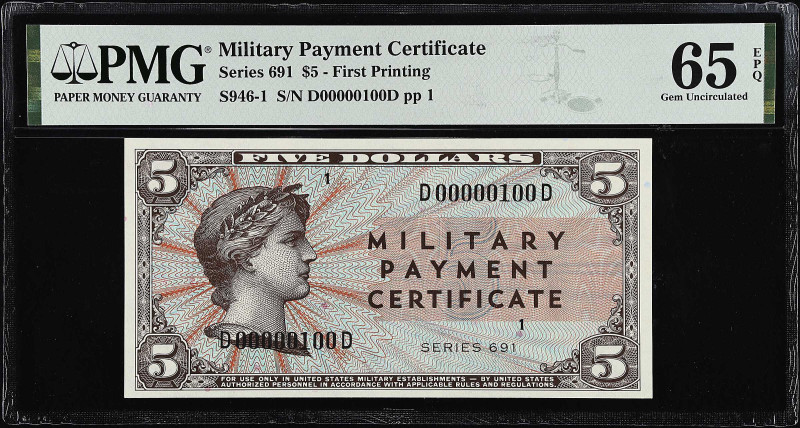 Military Payment Certificate. Series 691. $5. PMG Gem Uncirculated 65 EPQ.

Fi...