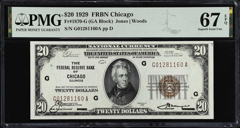 Fr. 1870-G. 1929 $20 Federal Reserve Bank Note. Chicago. PMG Superb Gem Uncircul...