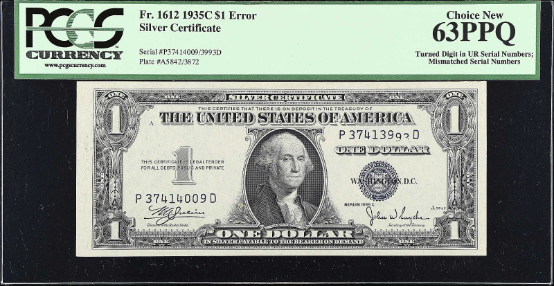 Fr. 1612. 1935C $1 Silver Certificate. PCGS Currency Choice New 63 PPQ. Turned D...