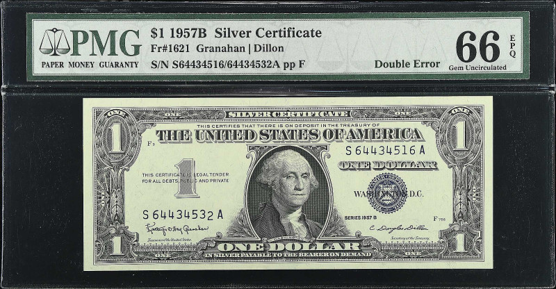 Lot of (2). Fr. 1621. 1957B $1 Silver Certificate. PMG Gem Uncirculated 66 EPQ. ...