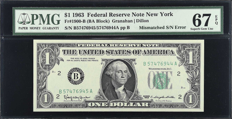 Fr. 1900-B. 1963 $1 Federal Reserve Note. New York. PMG Superb Gem Uncirculated ...