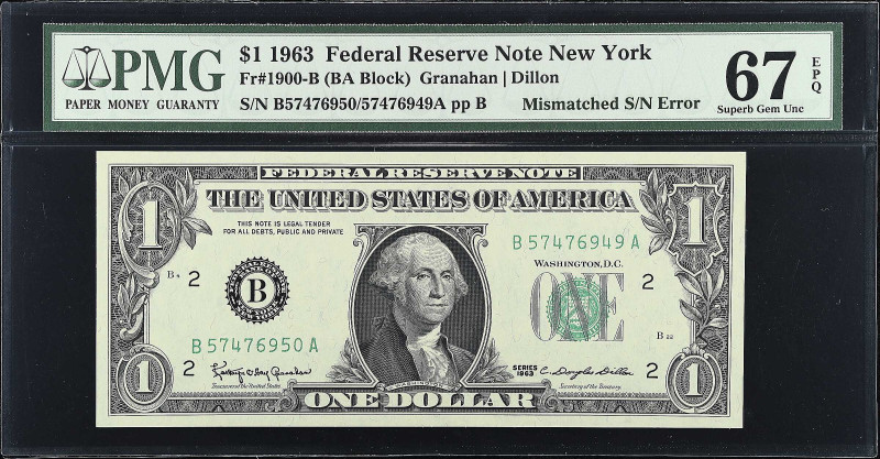 Fr. 1900-B. 1963 $1 Federal Reserve Note. New York. PMG Superb Gem Uncirculated ...