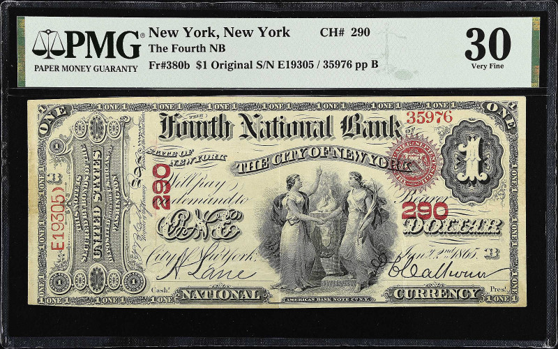 New York, New York. Original $1 Fr. 380b. The Fourth NB. Charter #290. PMG Very ...