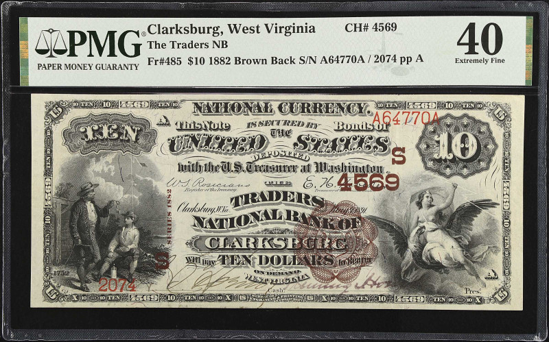 Clarksburg, West Virginia. $10 1882 Brown Back. Fr. 485. The Traders NB. Charter...