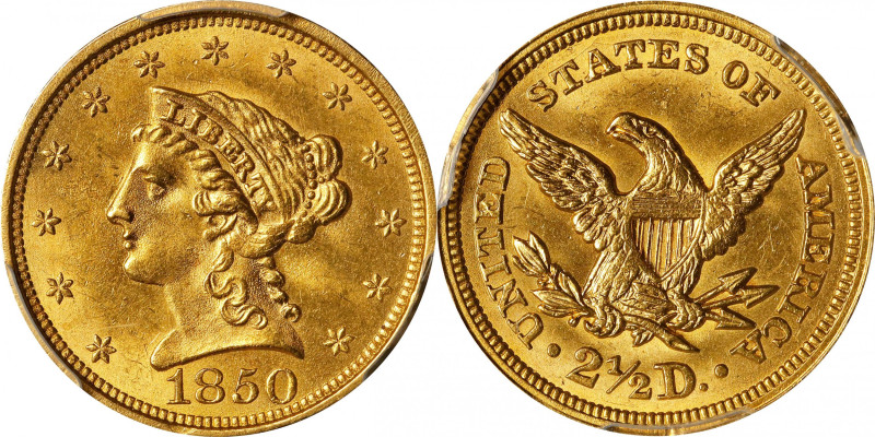 1850 Liberty Head Quarter Eagle. MS-63 (PCGS).

Soft satin luster mingles with...