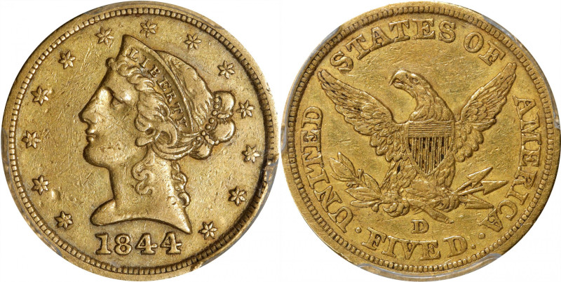 1844-D Liberty Head Half Eagle. Winter 11-G. EF-45 (PCGS).

Nice surfaces for ...