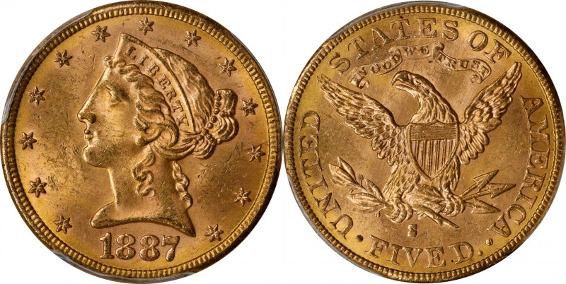 1887-S Liberty Head Half Eagle. MS-64 (PCGS). CAC.

Handsome pinkish-gold surf...