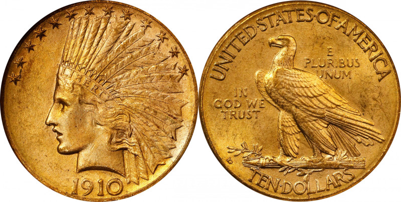 1910-D Indian Eagle. MS-64 (NGC). OH.

From the challenging Indian eagle serie...