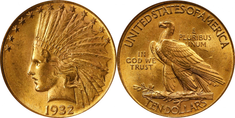 1932 Indian Eagle. MS-64 (NGC).

Warm honey-orange color blankets both sides o...