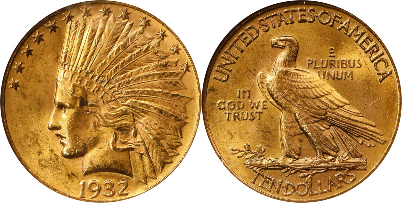 1932 Indian Eagle. MS-64 (NGC).

With full, frosty luster and handsome color i...