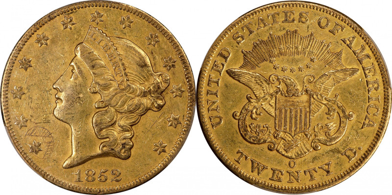 1852-O Liberty Head Double Eagle. Winter-1, the only known dies. AU Details--Gra...