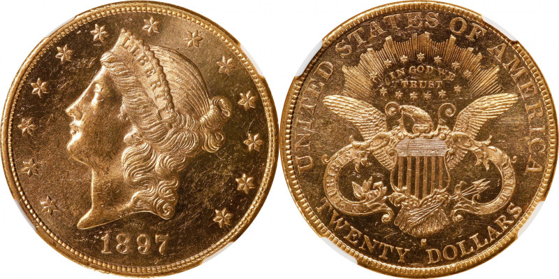 1897-S Liberty Head Double Eagle. MS-62 PL (NGC). CAC.

Lustrous deep golden s...