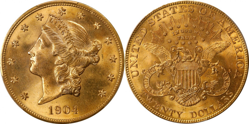 1904 Liberty Head Double Eagle. MS-65 (PCGS).

Handsome rose-orange surfaces a...