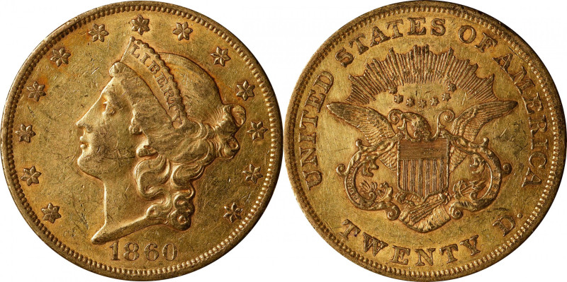 1860 Liberty Head Double Eagle. Extremely Fine, Lightly Cleaned (Uncertified).
...