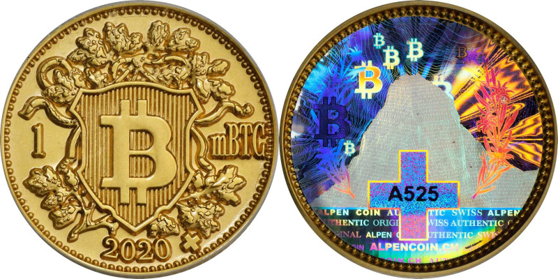 2020 Alpen Coin 0.001 Bitcoin (BTC). Loaded. Serial No. A525. Matte Finish. Bras...