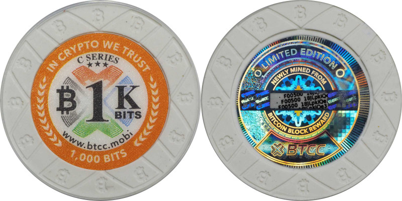 2016 BTCC 1K Bits "Poker Chip" 0.001 Bitcoin (BTC). Loaded. Firstbits 18jLpkiQe3...