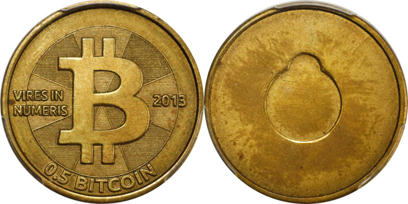 Redeemed 2013 Casascius 0.5 Bitcoin (BTC). Firstbits 124u8JJW. Series 2. Brass. ...