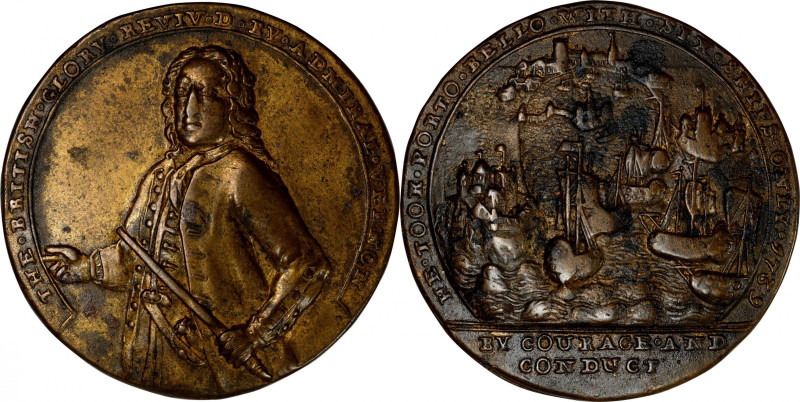 1739 Admiral Vernon Medal. Porto Bello with Vernon's Portrait Alone. Adams-Chao ...