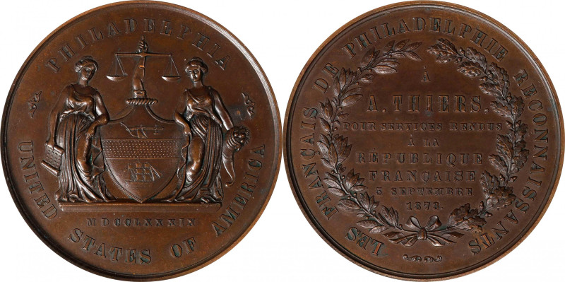 1873 Adolphe Thiers Laudatory Medal Issued by the Frenchmen of Philadelphia. Bro...