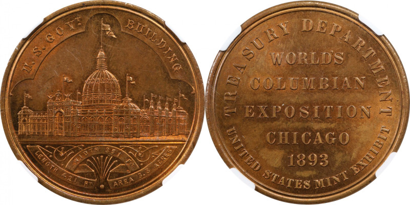 1893 World's Columbian Exposition. Official Medal. Type II, Small Letters Obvers...