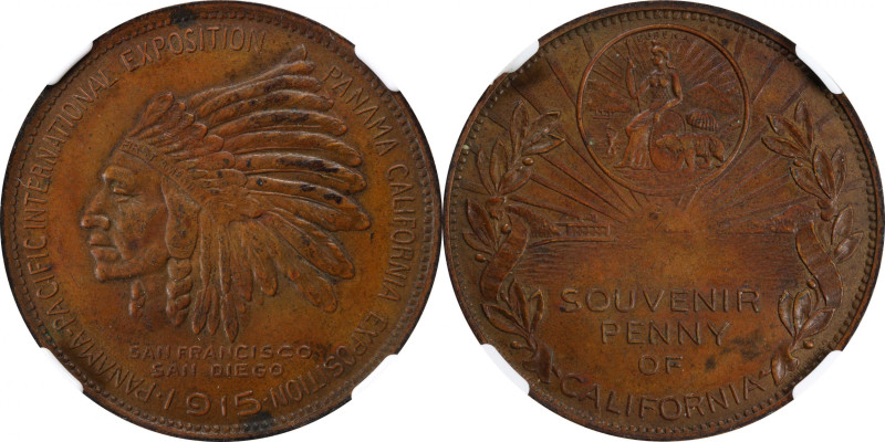 1915 Panama-Pacific International Exposition Souvenir Penny Medal. Bronze. MS-62...