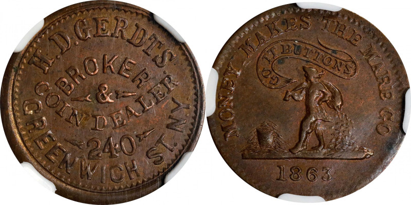 New York--New York. 1863 Henry D. Gerdts. Fuld-630AD-2a. Rarity-5. Copper. Plain...